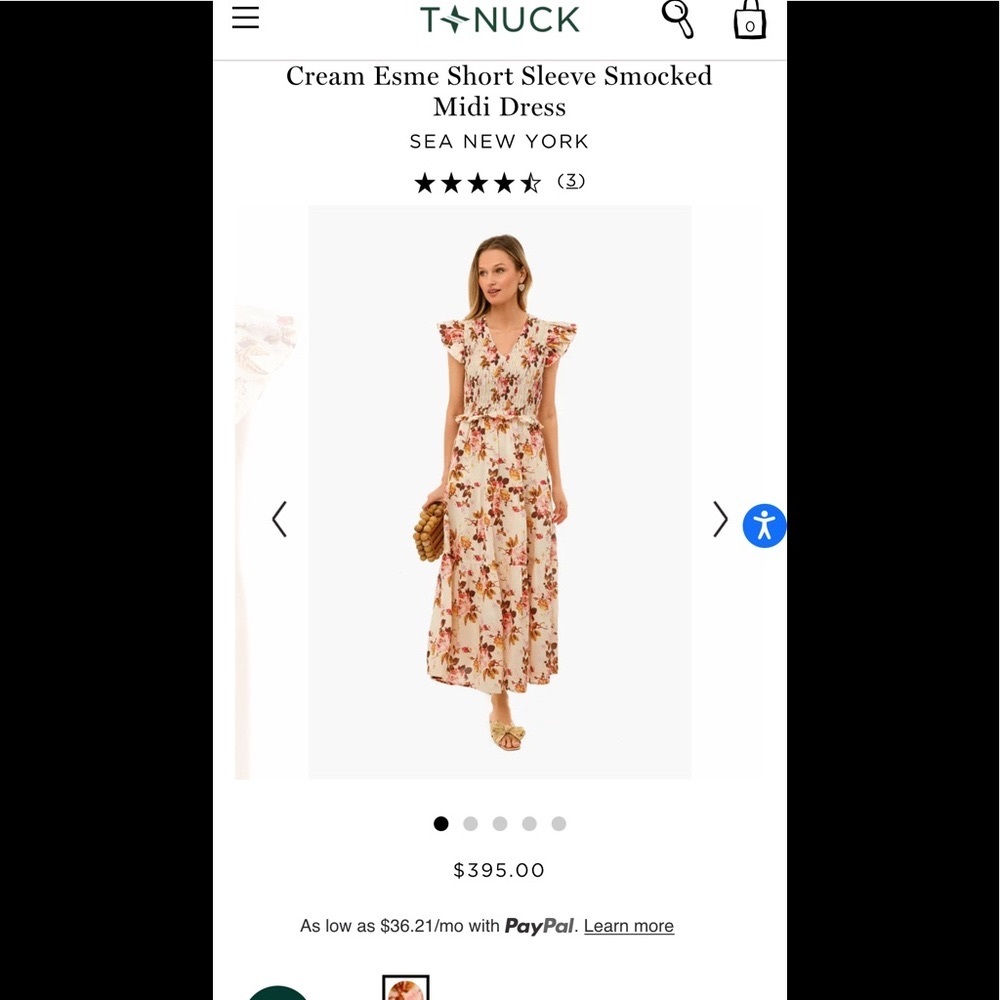 Sea Eden Cream Short Sleeve Smocked MIDI Dress Size 2 NWT